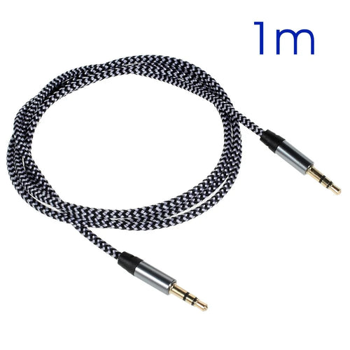 Nylon Woven 3.5mm Male to Male Stereo Audio AUX Cable Connection Cord - Black - 1