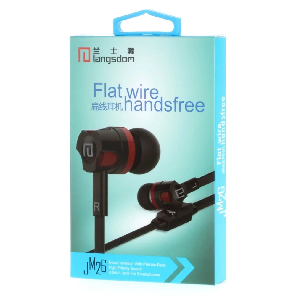 LANGSDOM JM26 3.5mm Flat In-ear Stereo Earphone Headset with Mic for iPhone Samsung HTC - Black - 4