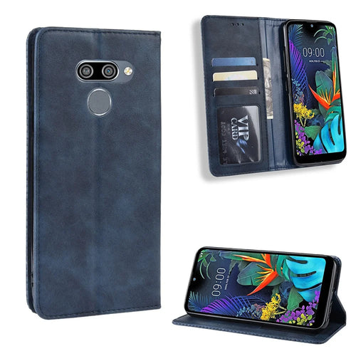Vintage Style Leather Wallet Case for LG K50/Q60 - Blue - 1