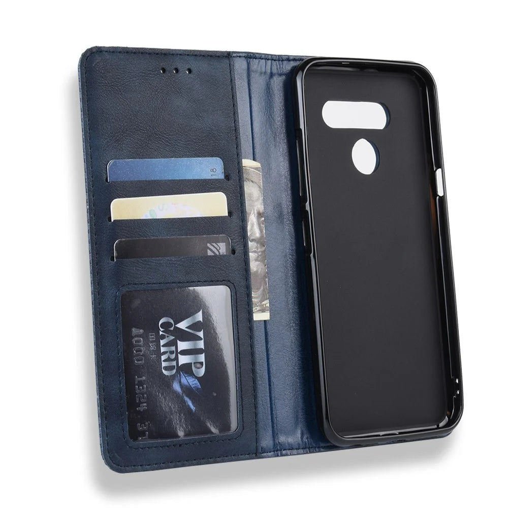 Vintage Style Leather Wallet Case for LG K50/Q60 - Blue - 4