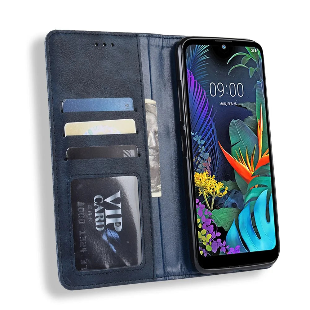 Vintage Style Leather Wallet Case for LG K50/Q60 - Blue - 5