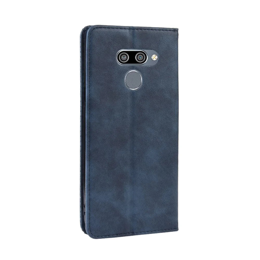 Vintage Style Leather Wallet Case for LG K50/Q60 - Blue - 7