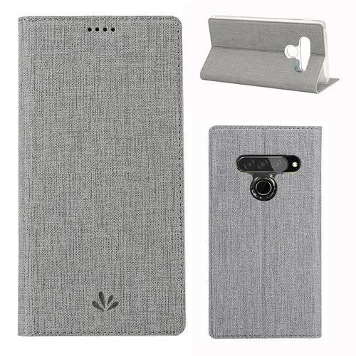 VILI DMX Cross Surface Leather Card Holder Phone Case for LG G8s ThinQ - Grey - 1