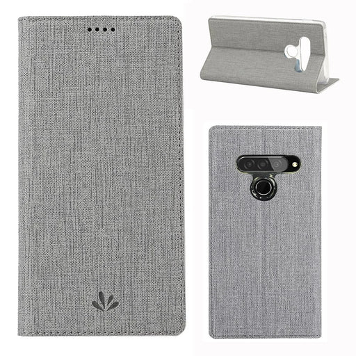 VILI DMX Cross Surface Leather Card Holder Phone Case for LG G8s ThinQ - Grey - 1