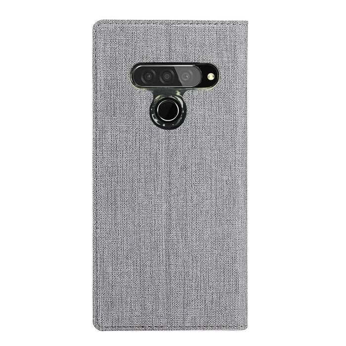 VILI DMX Cross Surface Leather Card Holder Phone Case for LG G8s ThinQ - Grey - 4