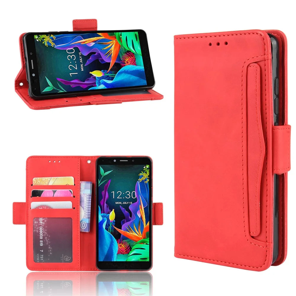 Wallet Leather Stand Phone Cover Case for LG K20 (2019) - Red - 1