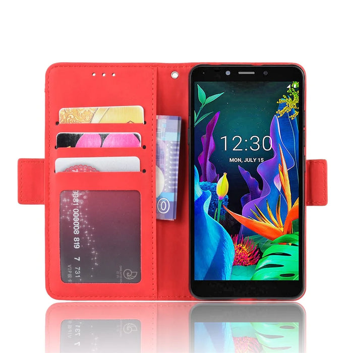 Wallet Leather Stand Phone Cover Case for LG K20 (2019) - Red - 7