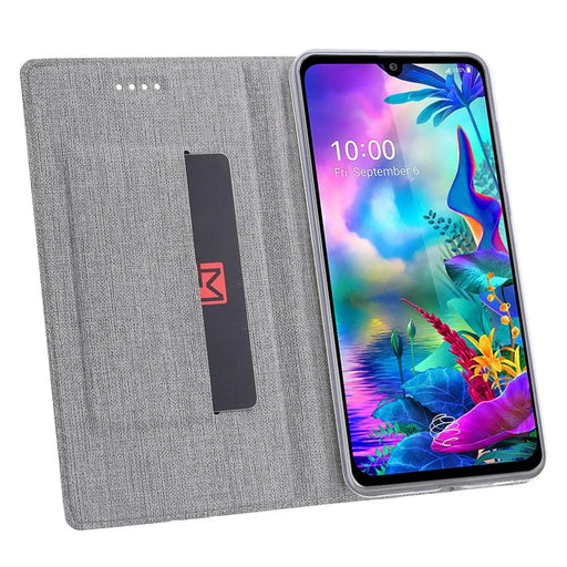 VILI DMX Cross Texture Leather Stand Case with Card Slot for LG G8X ThinQ / V50s ThinQ - Grey - 2