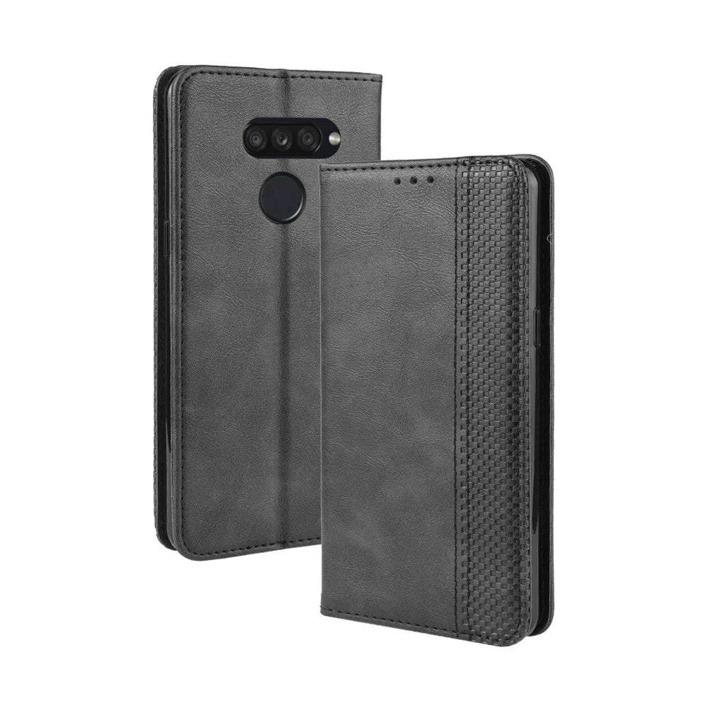 Retro Style PU Leather Stand Wallet Protective Cell Phone Case for LG K50S - Black - 2