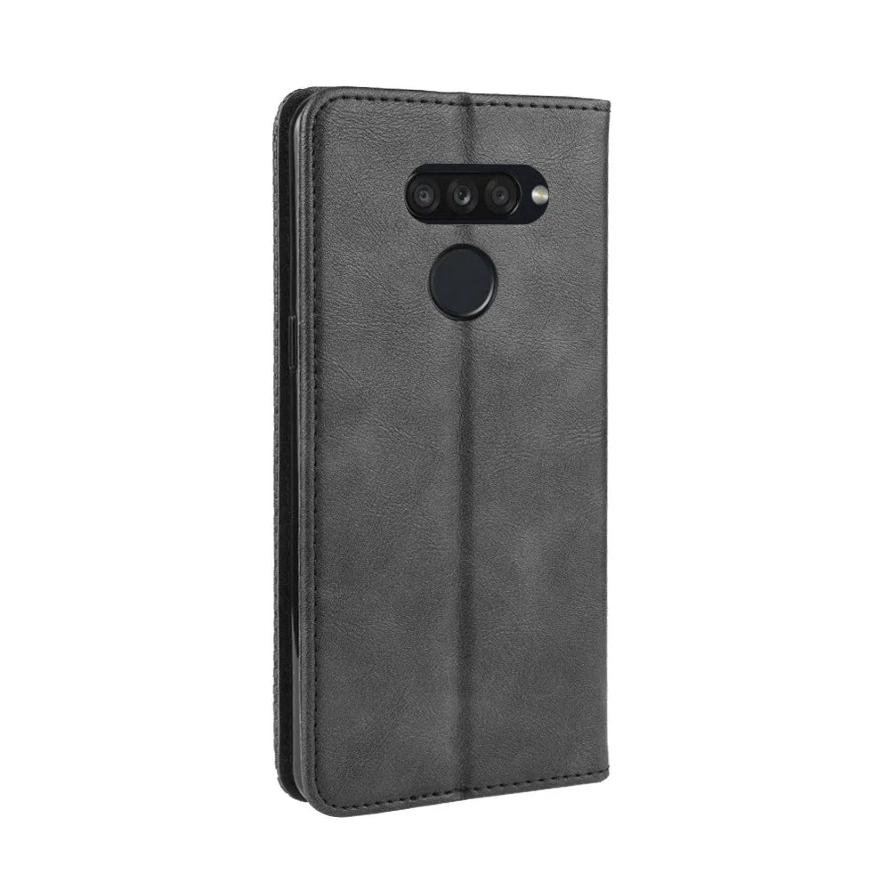 Retro Style PU Leather Stand Wallet Protective Cell Phone Case for LG K50S - Black - 4