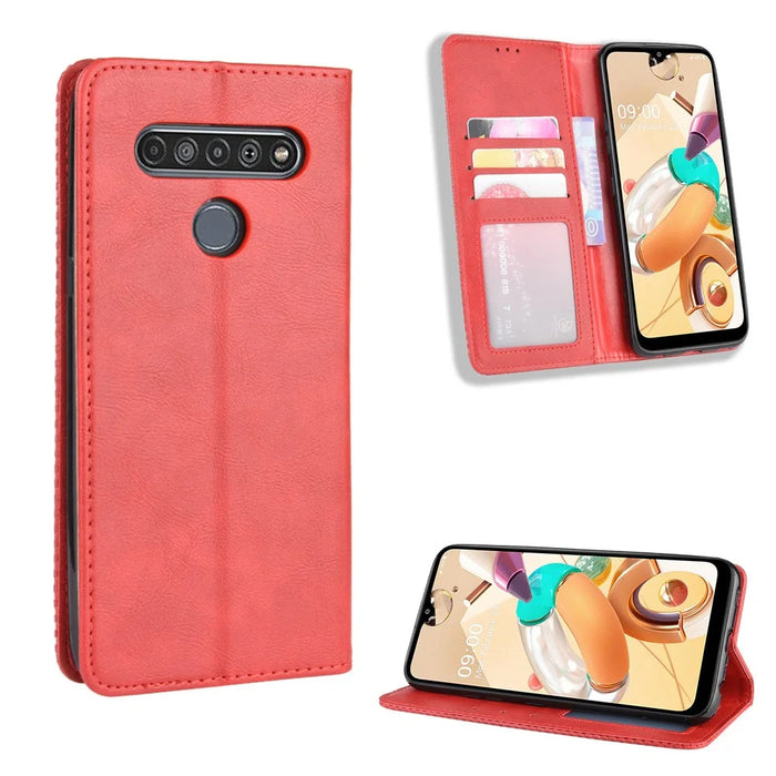 For LG K51S/K41S Auto-absorbed Retro Leather Case with Wallet Stand - Red - 1