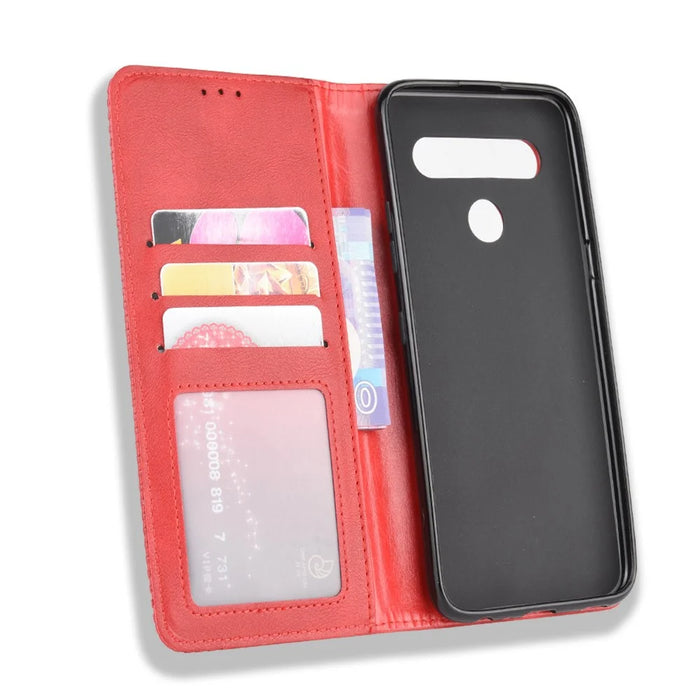 For LG K51S/K41S Auto-absorbed Retro Leather Case with Wallet Stand - Red - 5