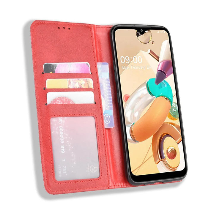 For LG K51S/K41S Auto-absorbed Retro Leather Case with Wallet Stand - Red - 6
