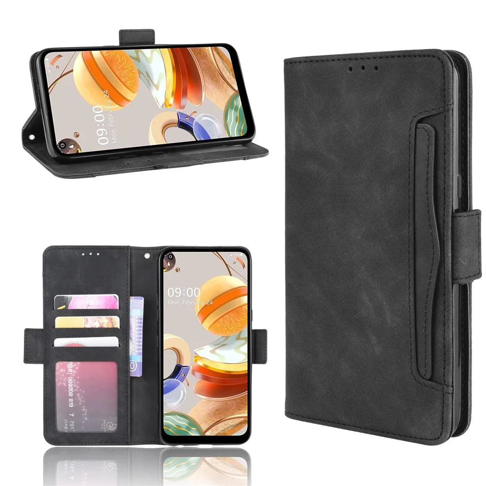 Stand PU Leather Cover with Multiple Card Slots for LG K61 - Black - 1