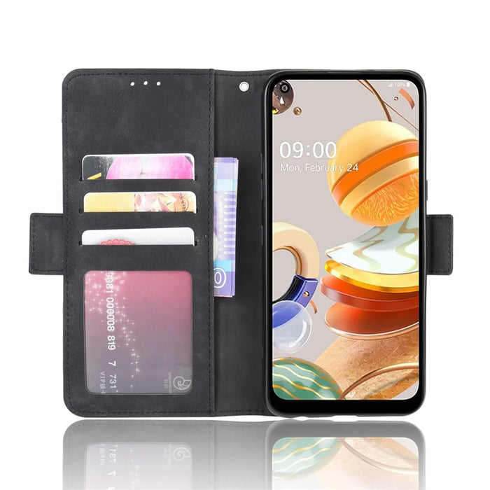 Stand PU Leather Cover with Multiple Card Slots for LG K61 - Black - 6