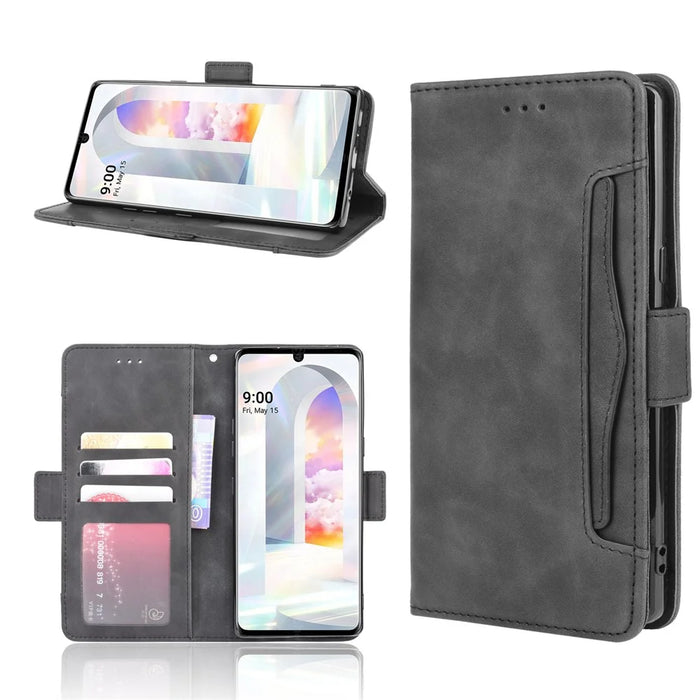 Wallet Leather Phone Case with Multiple Card Slots for LG Velvet - Black - 1