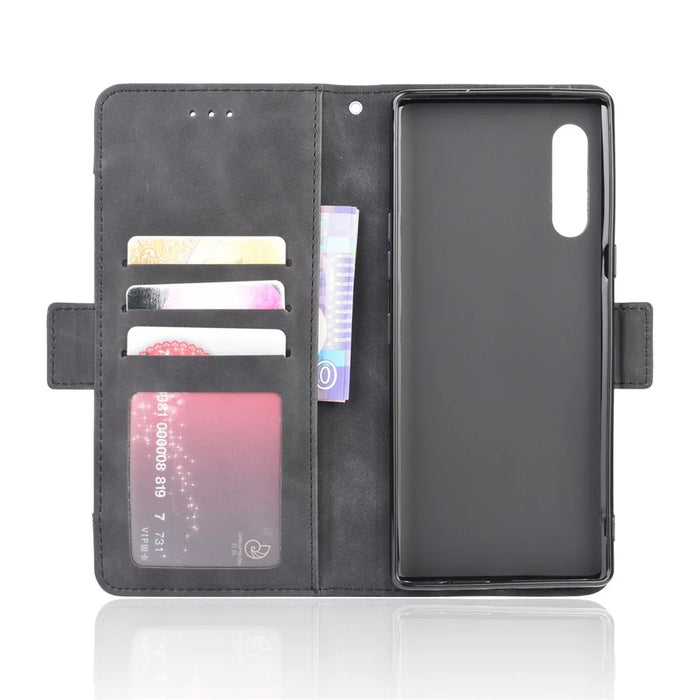 Wallet Leather Phone Case with Multiple Card Slots for LG Velvet - Black - 5