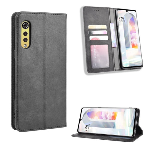 Auto-absorbed Retro PU Leather Shell Wallet Cell Phone Cover for LG Velvet - Black - 1