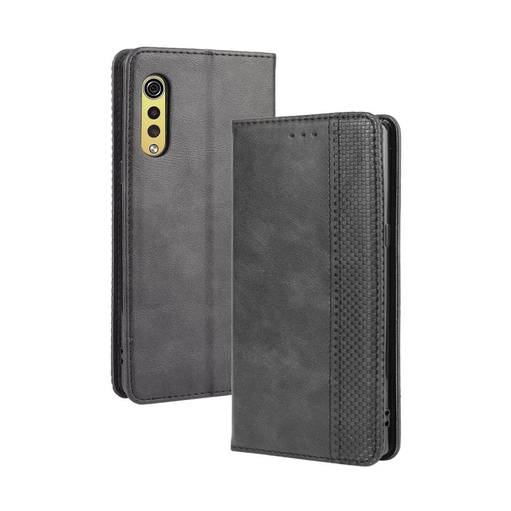 Auto-absorbed Retro PU Leather Shell Wallet Cell Phone Cover for LG Velvet - Black - 2