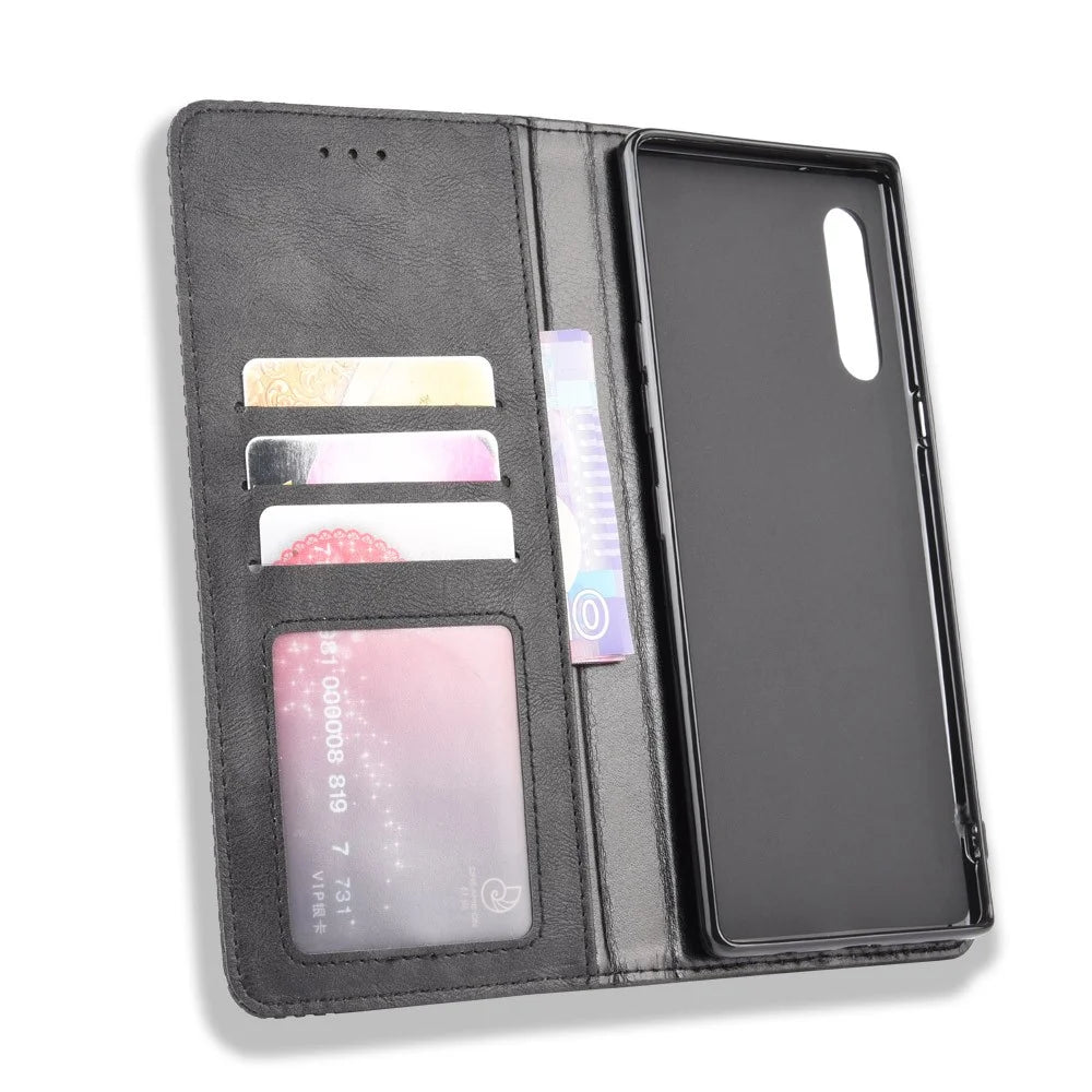 Auto-absorbed Retro PU Leather Shell Wallet Cell Phone Cover for LG Velvet - Black - 4