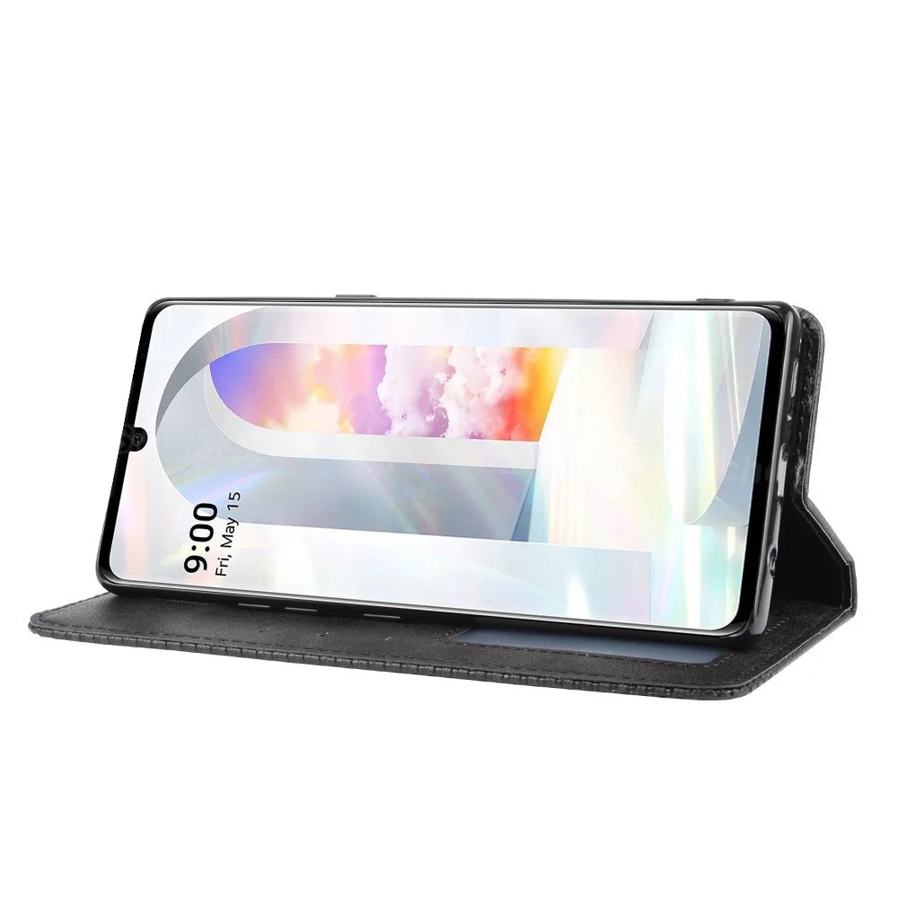 Auto-absorbed Retro PU Leather Shell Wallet Cell Phone Cover for LG Velvet - Black - 6