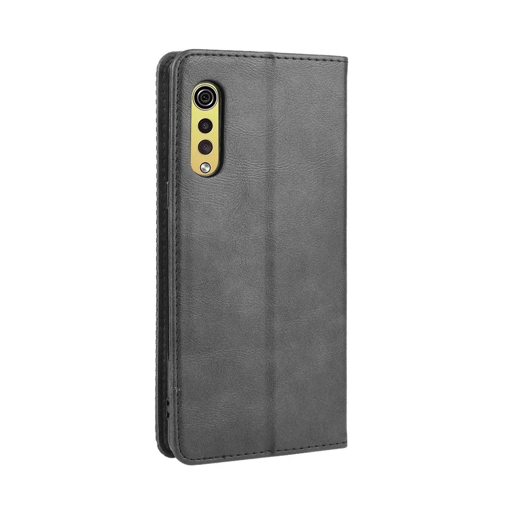 Auto-absorbed Retro PU Leather Shell Wallet Cell Phone Cover for LG Velvet - Black - 7