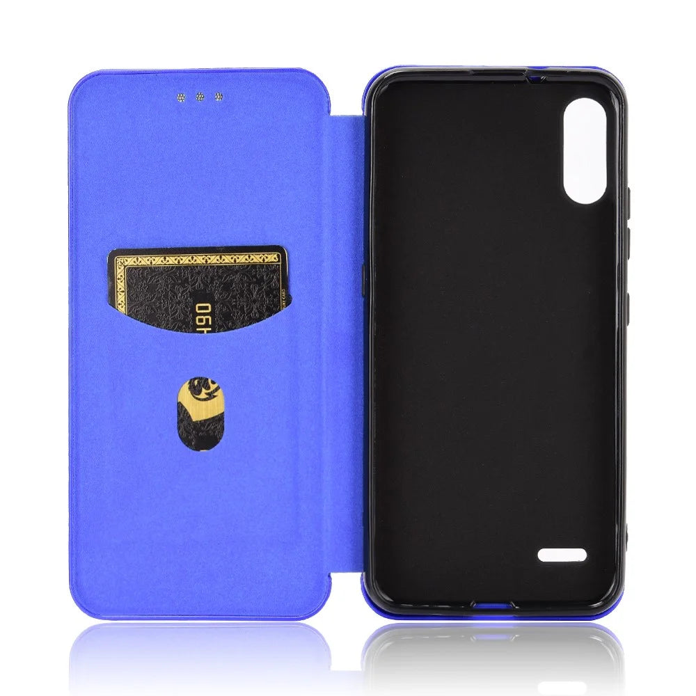 Carbon Fiber Skin Leather Auto-absorbed Phone Cover for LG K22 - Blue - 3