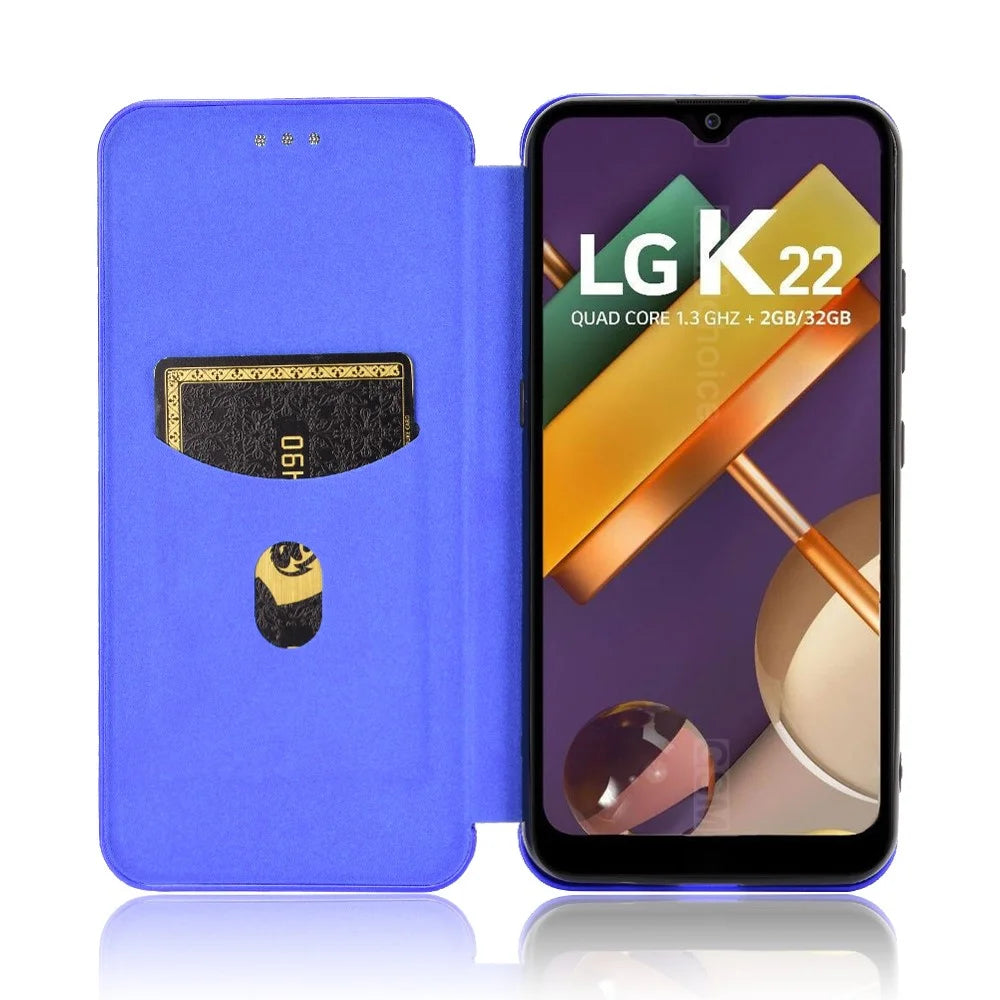 Carbon Fiber Skin Leather Auto-absorbed Phone Cover for LG K22 - Blue - 4