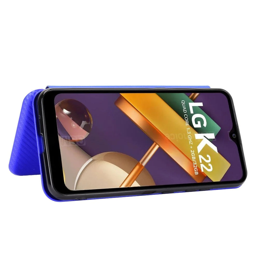 Carbon Fiber Skin Leather Auto-absorbed Phone Cover for LG K22 - Blue - 5