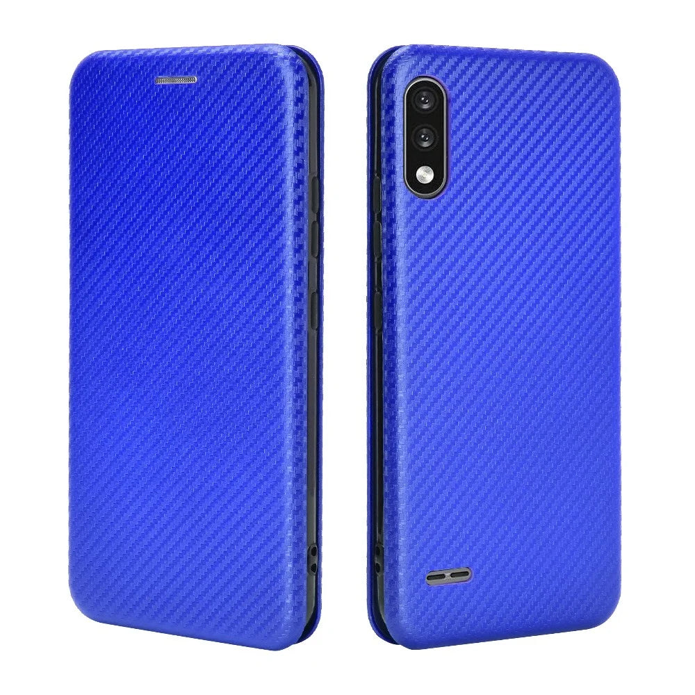 Carbon Fiber Skin Leather Auto-absorbed Phone Cover for LG K22 - Blue - 7
