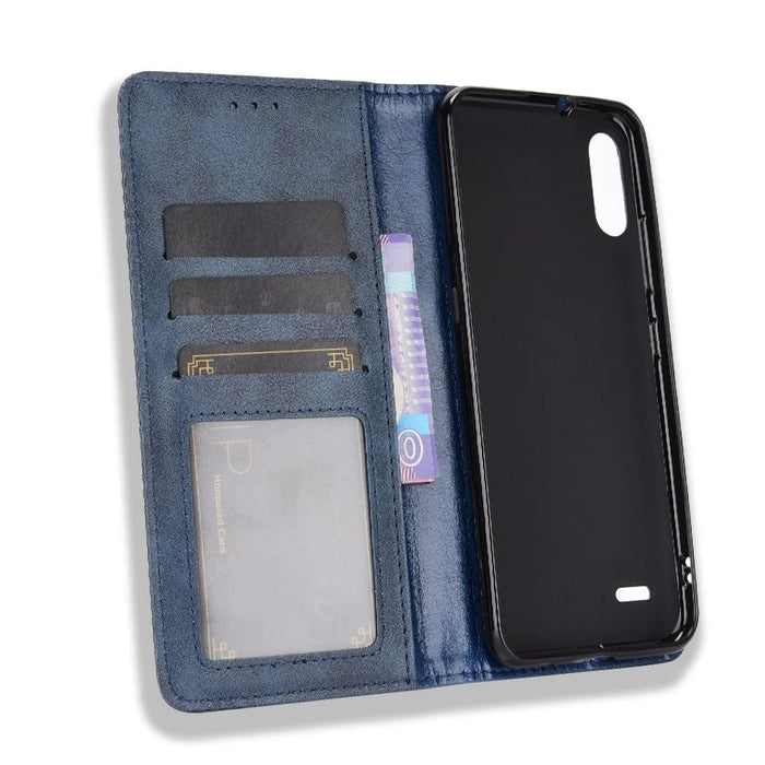Magnetic Vintage Style Phone Case for LG K22 Wallet Stand Leather Cover - Blue - 3