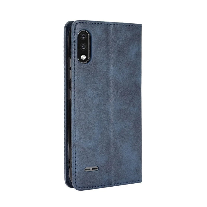Magnetic Vintage Style Phone Case for LG K22 Wallet Stand Leather Cover - Blue - 6
