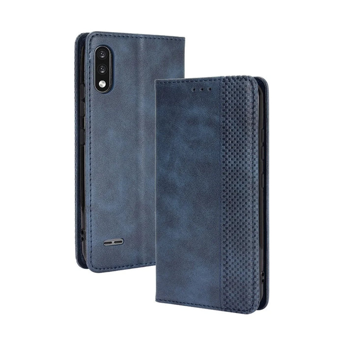 Magnetic Vintage Style Phone Case for LG K22 Wallet Stand Leather Cover - Blue - 7