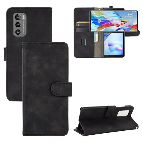 Skin-touch PU Leather Wallet Cell Phone Case for LG Wing 5G - Black - 1