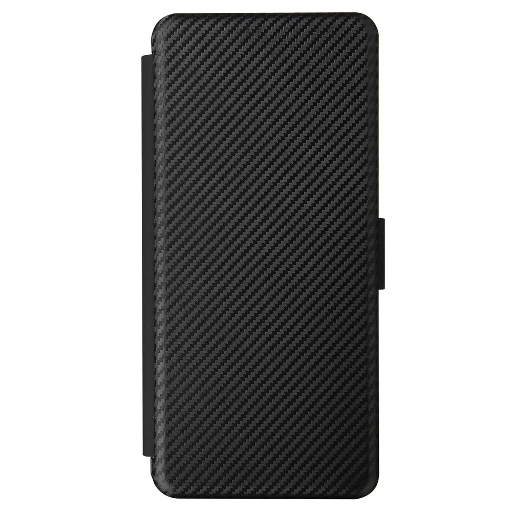 Carbon Fiber Skin Magnetic Phone Case with Buckle + Card Holder + Ring Strap for LG Wing 5G - Black - 3