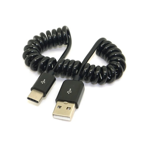 1M Coil Cord USB 3.1 Type C Male to Standard USB 2.0 A Male Data Cable for Nokia N1 Tablet Mobile Phone - Black - 1