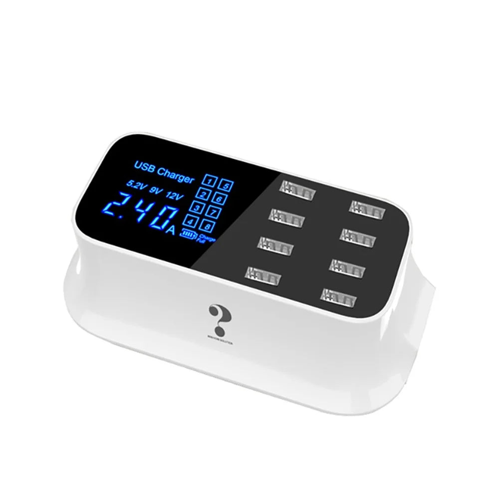 WIN HOW SOLUTION YC-CDA19 5V 8A 8 USB Ports Smart Charger with LCD Output Current and Voltage Display - Black Surface / EU Plug - 1