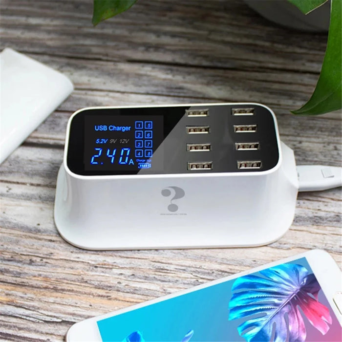 WIN HOW SOLUTION YC-CDA19 5V 8A 8 USB Ports Smart Charger with LCD Output Current and Voltage Display - Black Surface / EU Plug - 3