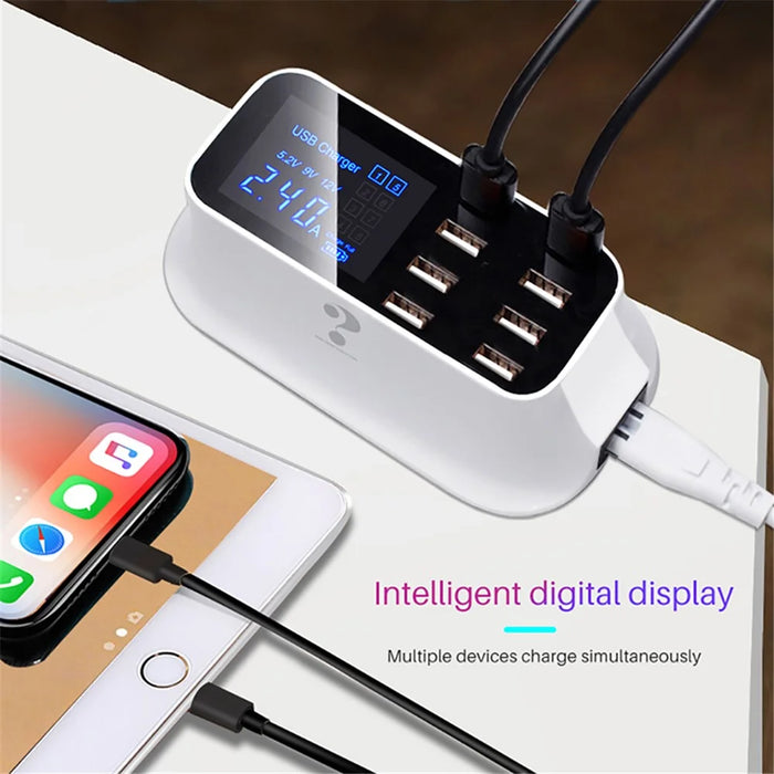 WIN HOW SOLUTION YC-CDA19 5V 8A 8 USB Ports Smart Charger with LCD Output Current and Voltage Display - Black Surface / EU Plug - 4