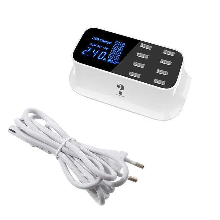 WIN HOW SOLUTION YC-CDA19 5V 8A 8 USB Ports Smart Charger with LCD Output Current and Voltage Display - Black Surface / EU Plug - 6