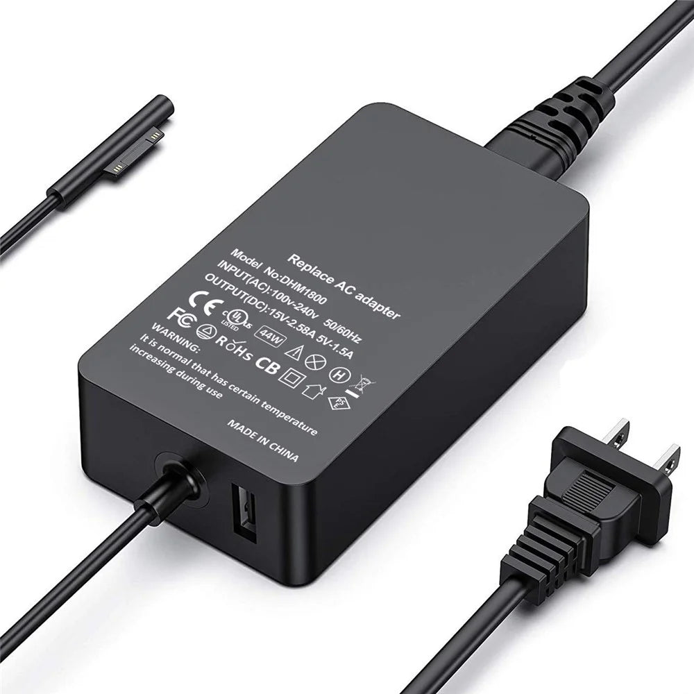 44W 15V 2.58A Power Adapter Charger with USB Charging Port for Microsoft Surface Pro 6/5/4/3 etc. - US Plug - 2
