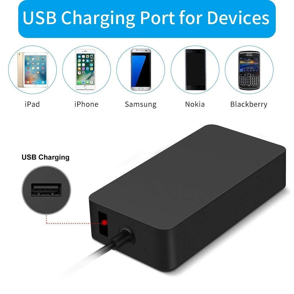 44W 15V 2.58A Power Adapter Charger with USB Charging Port for Microsoft Surface Pro 6/5/4/3 etc. - US Plug - 3