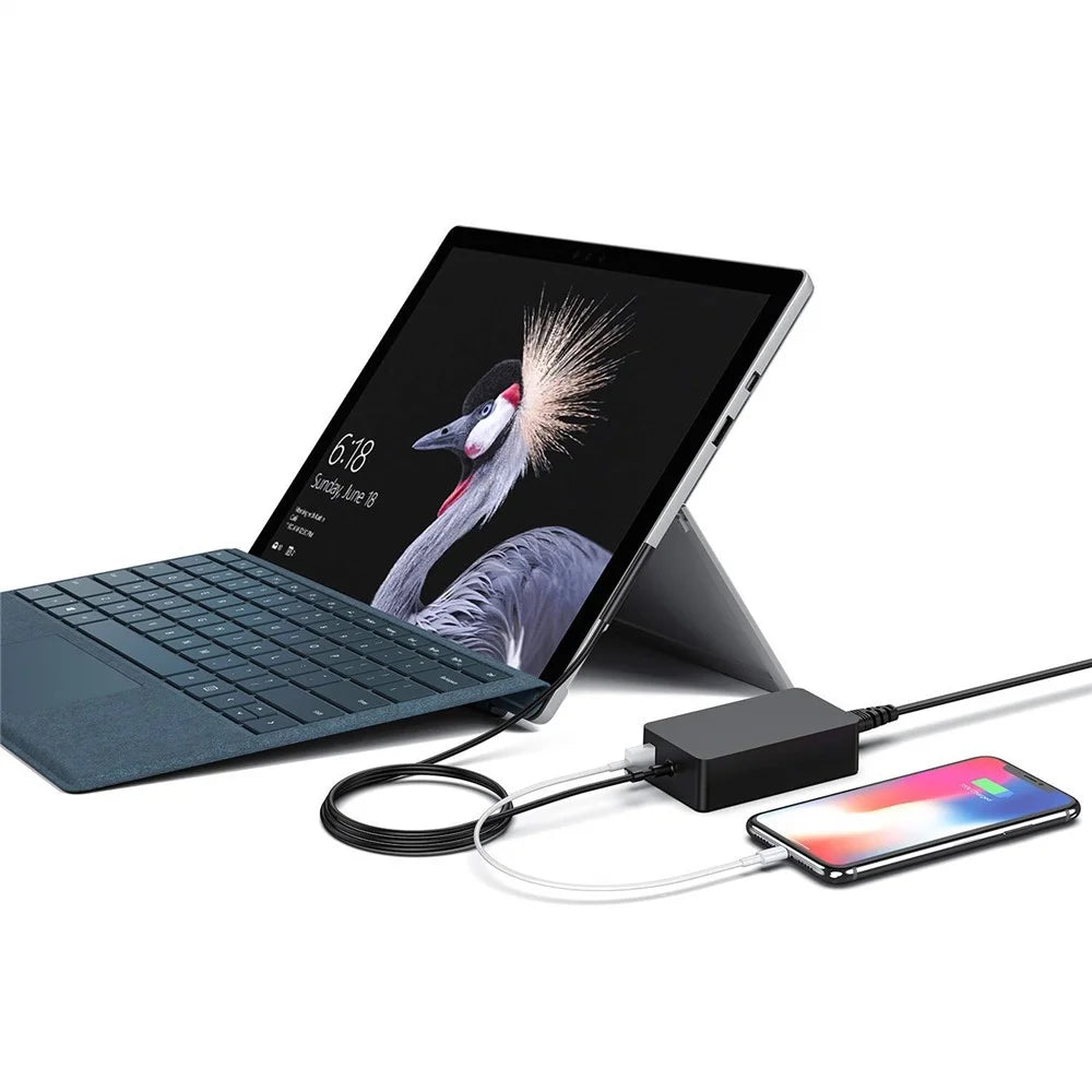 44W 15V 2.58A Power Adapter Charger with USB Charging Port for Microsoft Surface Pro 6/5/4/3 etc. - US Plug - 6