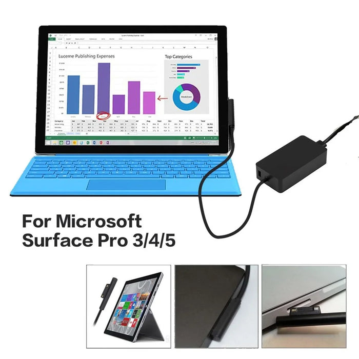 15V 4A Power Charger Adapter for Microsoft Pro 5/4/3, Surface Book 2017/1706/1800/1735/1736 - EU Plug - 5