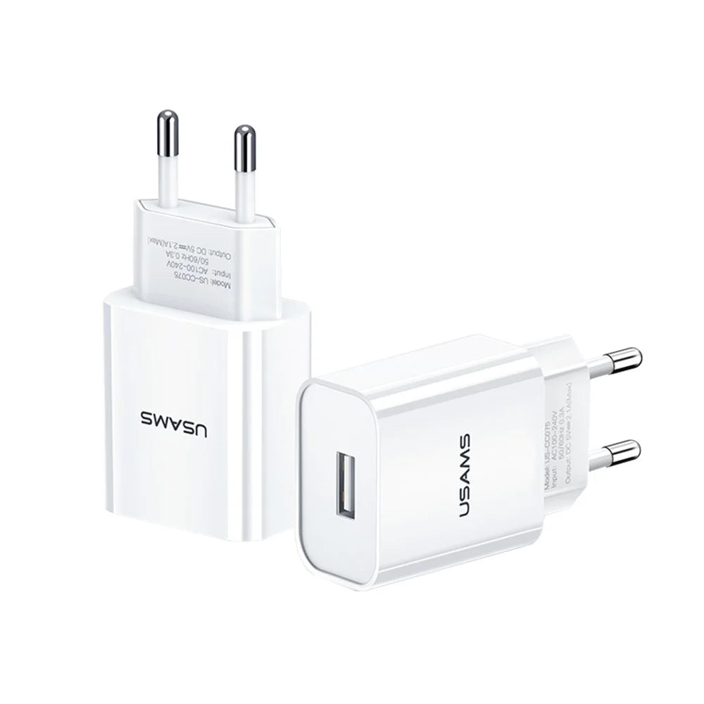 USAMS US-CC075 T18 5V 2.1A Single USB Travel Wall Time-Saving Charger for Smartphones - EU Plug - 1