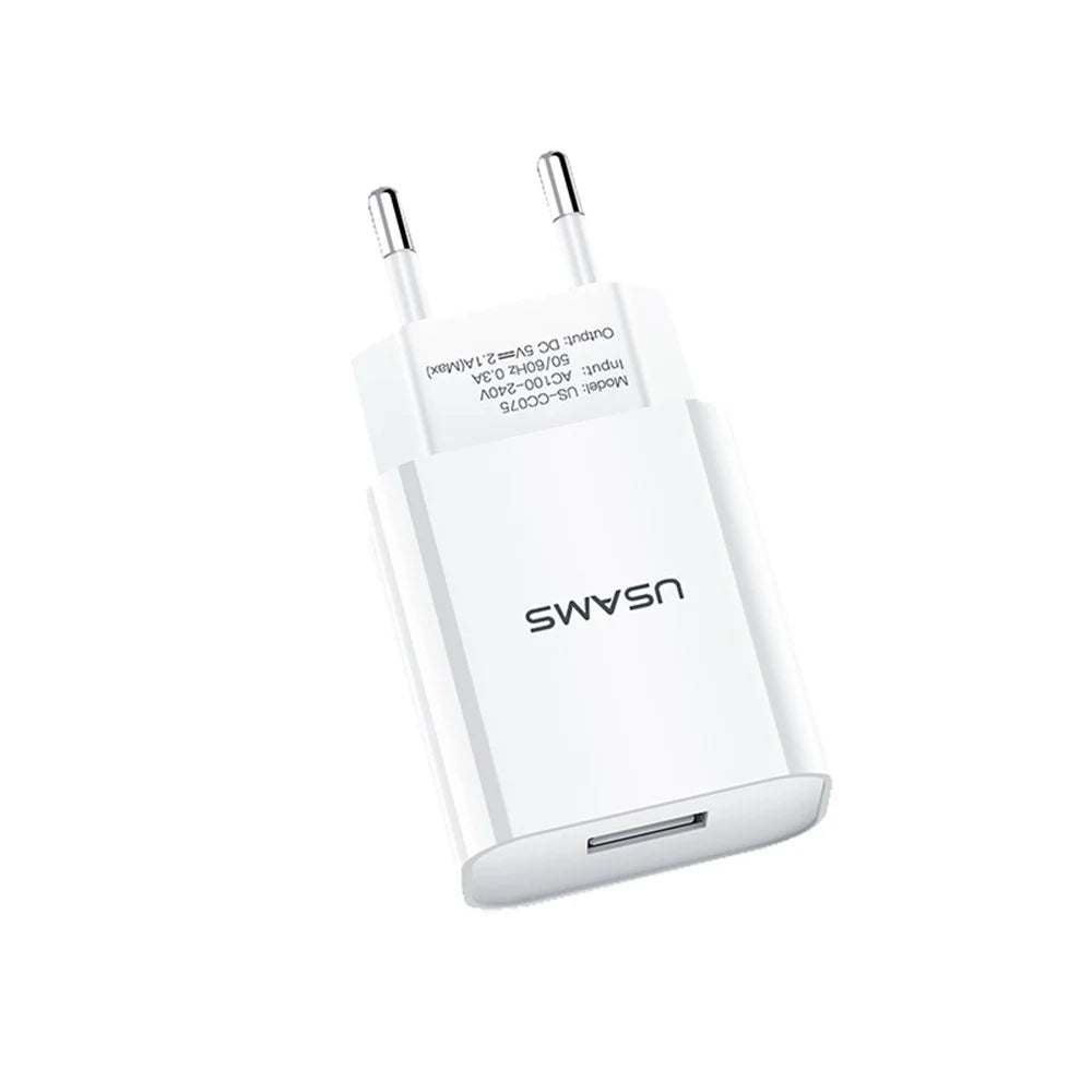 USAMS US-CC075 T18 5V 2.1A Single USB Travel Wall Time-Saving Charger for Smartphones - EU Plug - 3