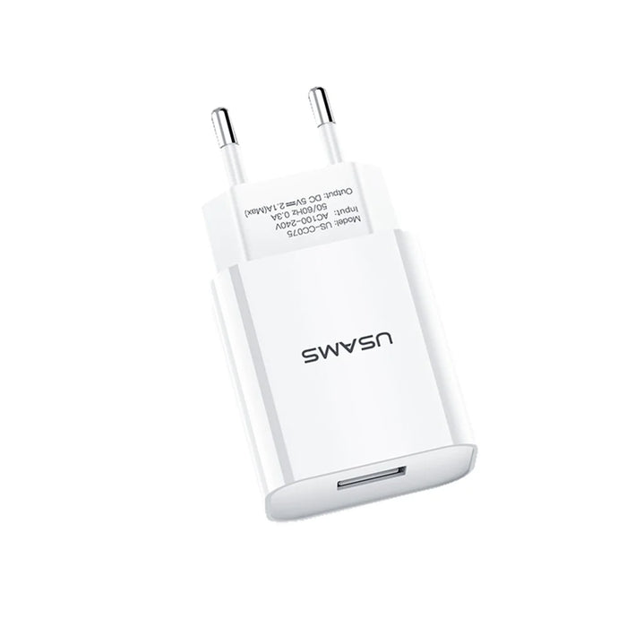 USAMS US-CC075 T18 5V 2.1A Single USB Travel Wall Time-Saving Charger for Smartphones - EU Plug - 3