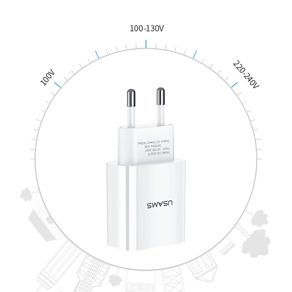USAMS US-CC075 T18 5V 2.1A Single USB Travel Wall Time-Saving Charger for Smartphones - EU Plug - 4