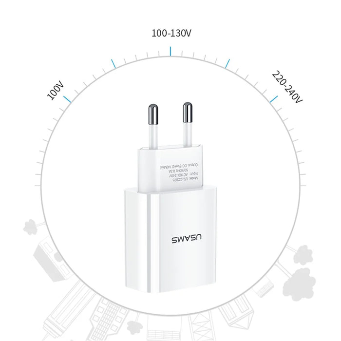 USAMS US-CC075 T18 5V 2.1A Single USB Travel Wall Time-Saving Charger for Smartphones - EU Plug - 4