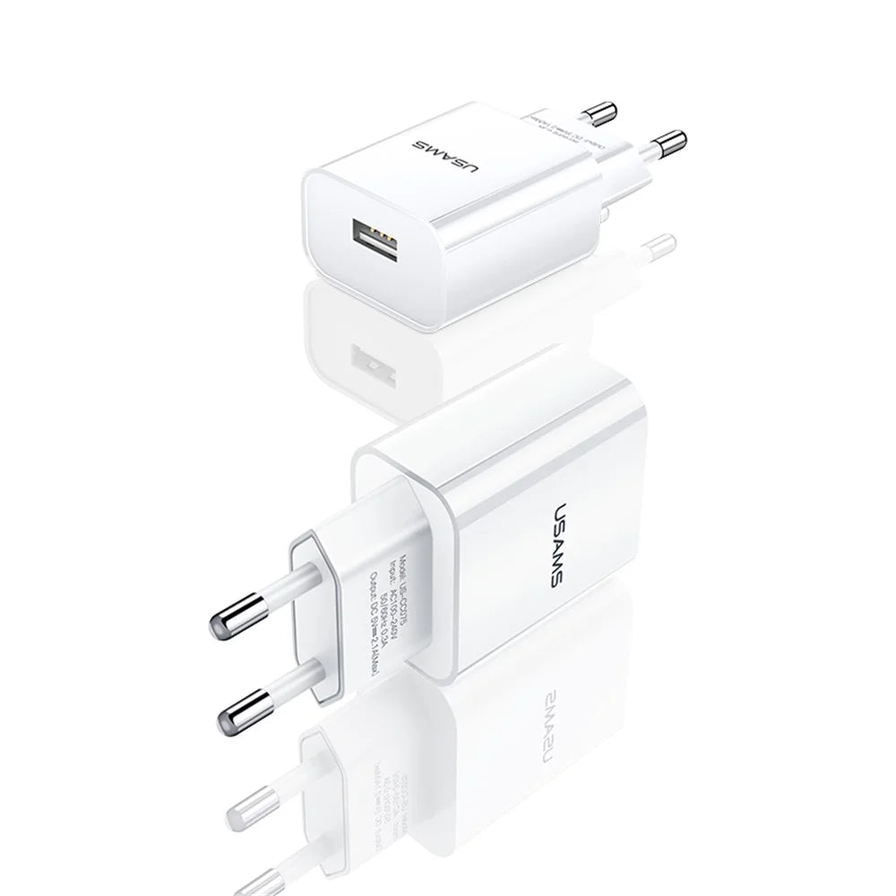 USAMS US-CC075 T18 5V 2.1A Single USB Travel Wall Time-Saving Charger for Smartphones - EU Plug - 6